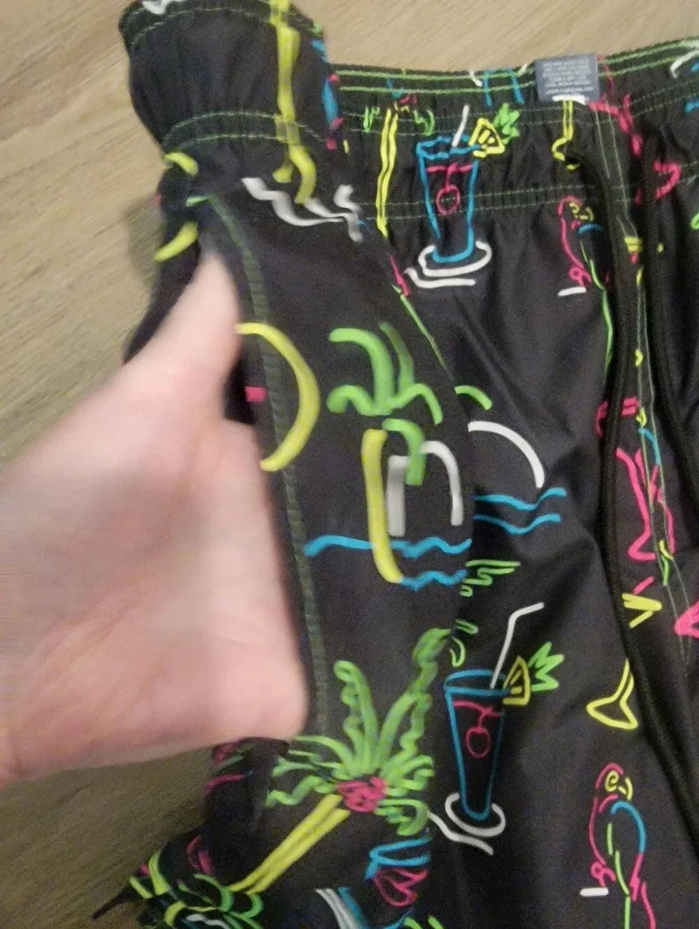 George Big & Tall Sz 3XL Black w/Neon Tropical Drink Printed Swim Trunks